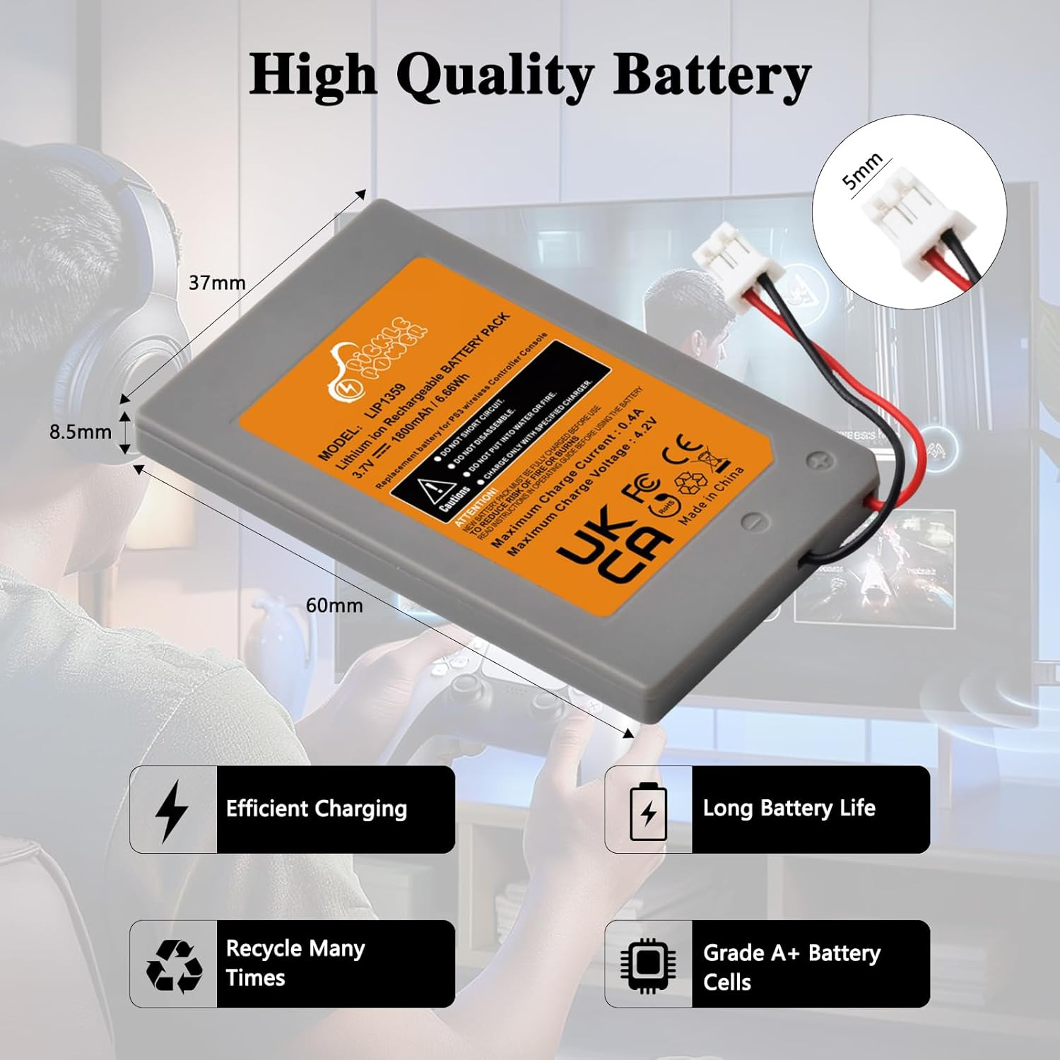 PS3 Controller Battery, 2 Pack LIP1359 Battery for Sony Playstation 3 Dualsho...