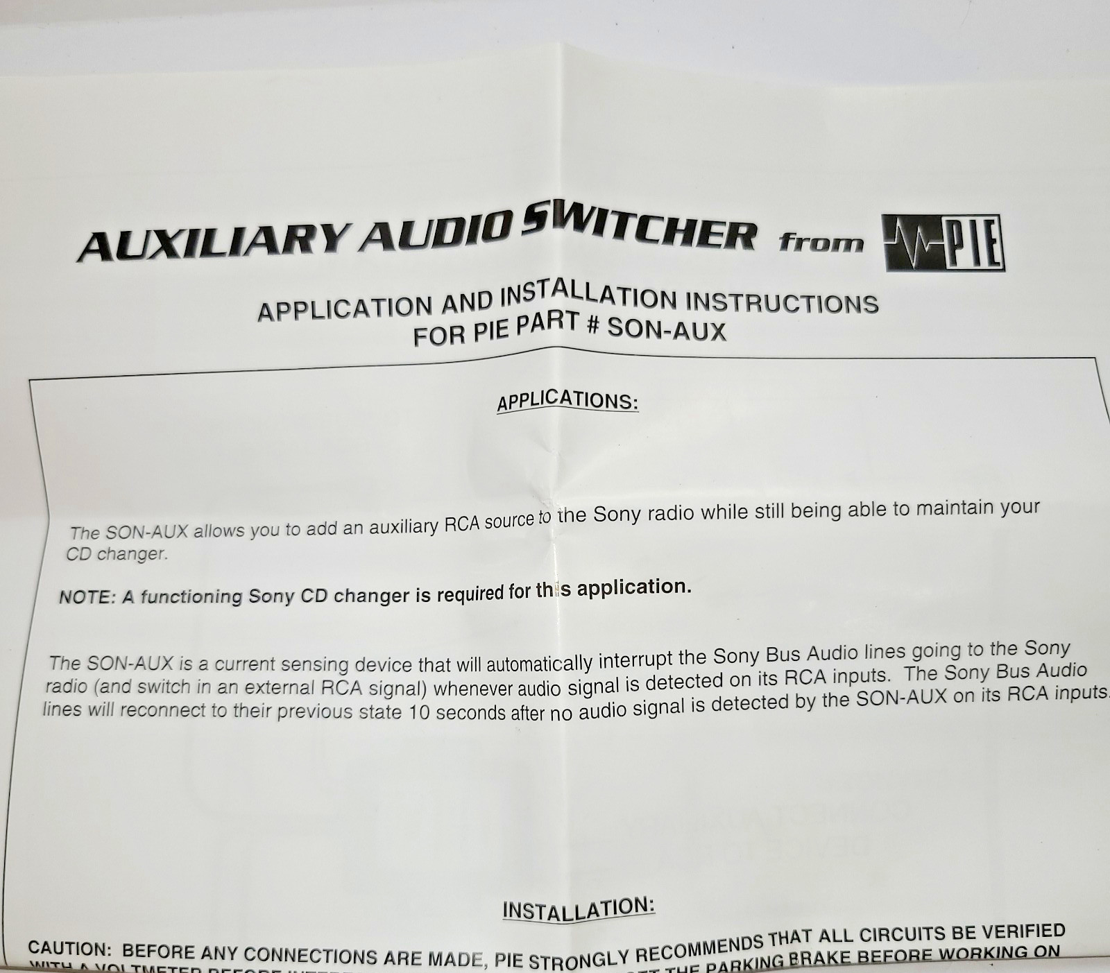 Precision Interface Electronics SONY Auxiliary Audio Switcher SON-AUX - NOS