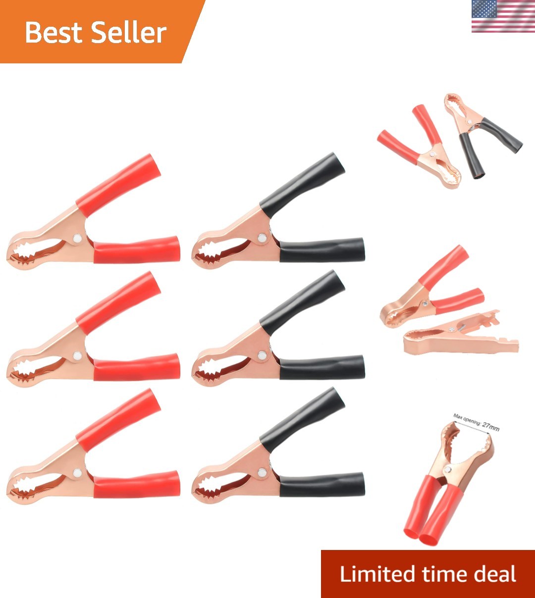 6-Piece 50A Alligator Clips - Durable Insulated Metal Clamps for Testing