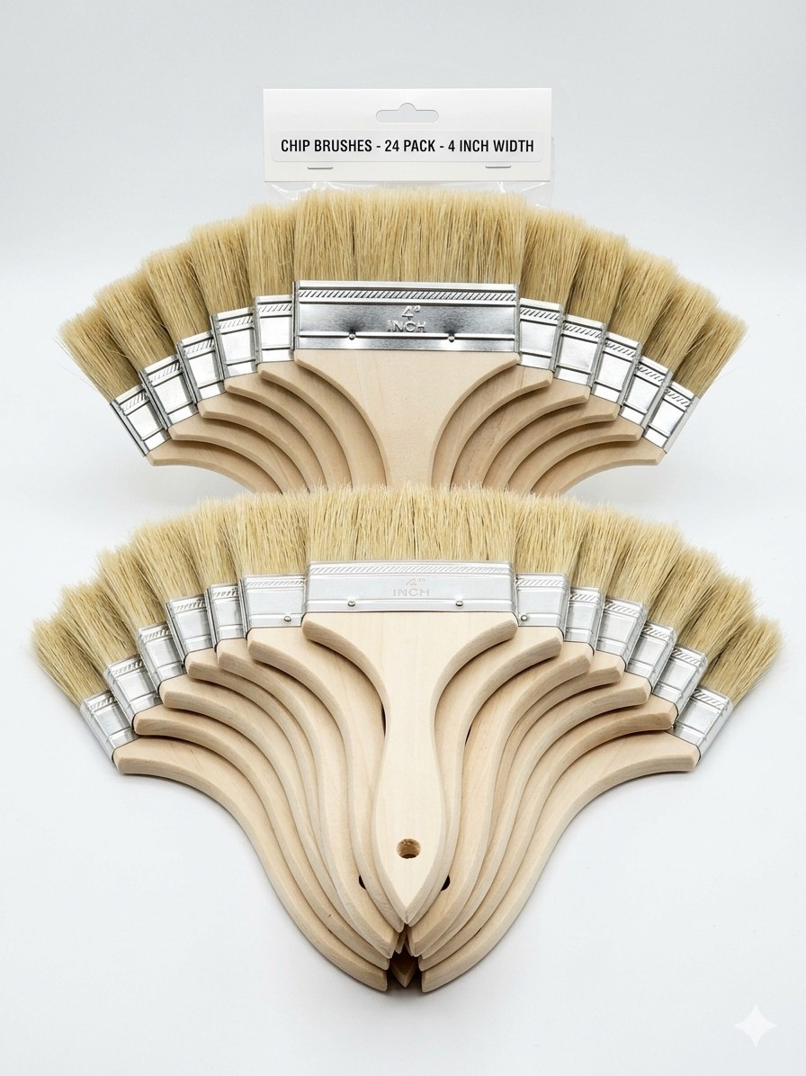 24-Pack Heavy-Duty 4-Inch Natural Bristle Chip Paint Brushes