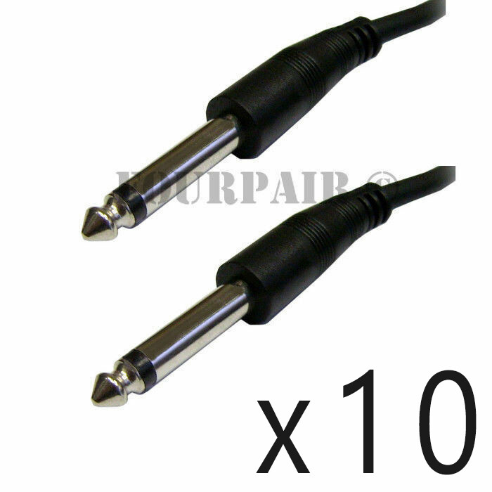 10 Pack Lot 10ft 1/4" 6.35mm Male to Male Mono Audio Headphone Mic TS Cable Cord