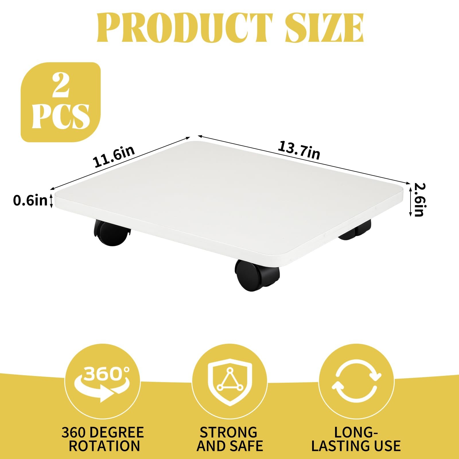 2 Pcs Under Desk Printer Stand with 4 Caster Wheels, White Movable Printer, W...