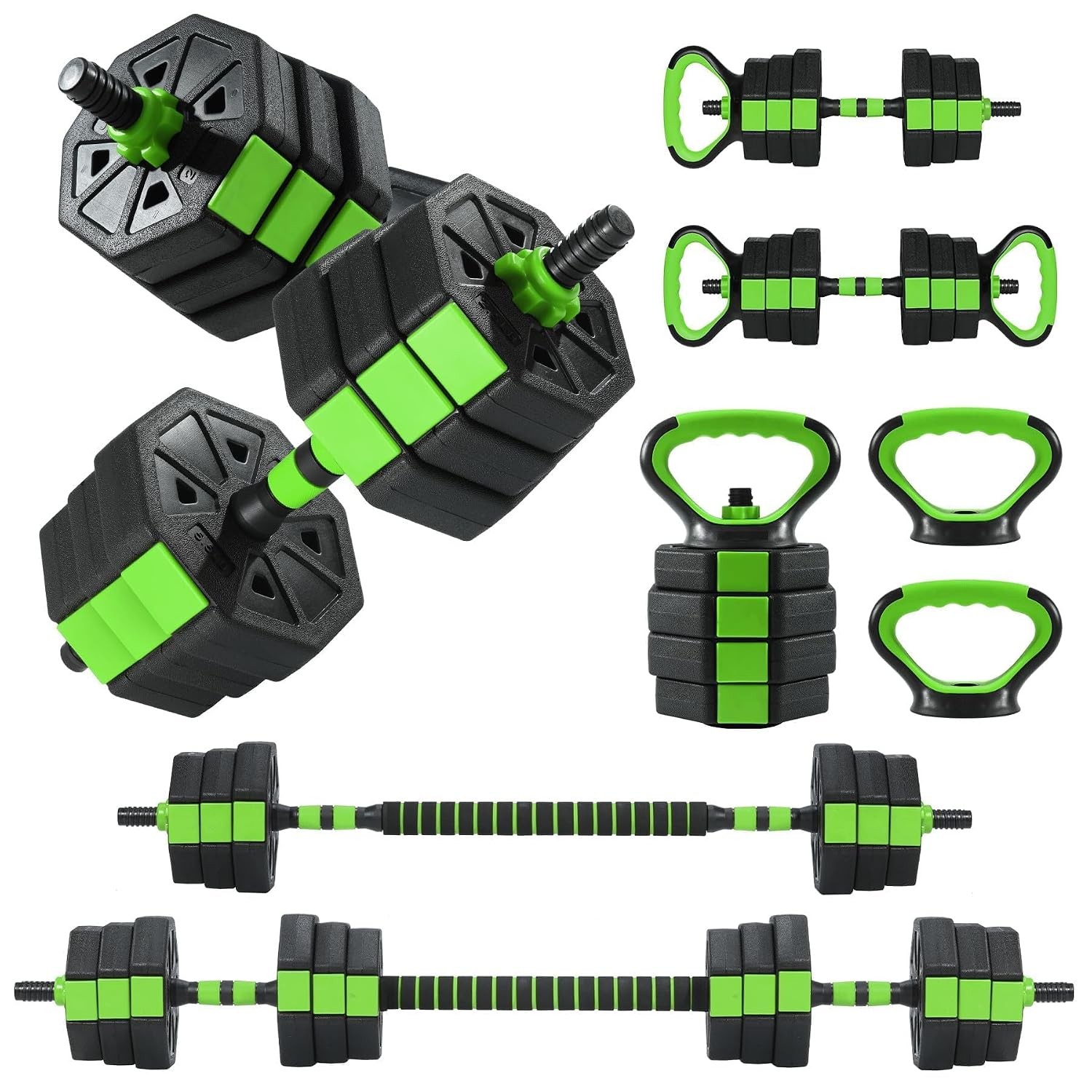 Adjustable Dumbbells 88 Lbs Black Green Free Weight Home Gym Equipment Set