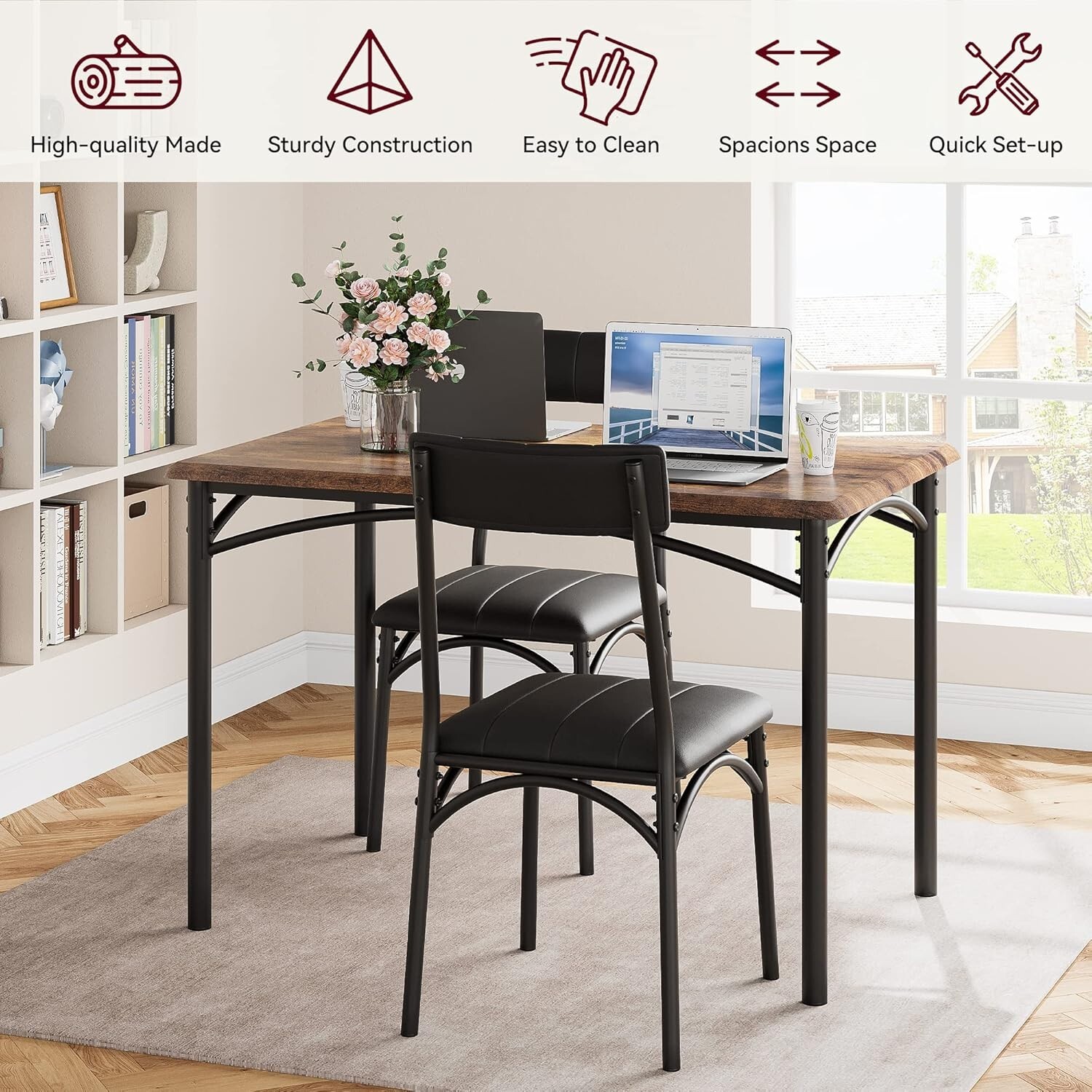 Dining Table Set for 4, Kitchen Table with 4 Upholstered Chairs for Small Space