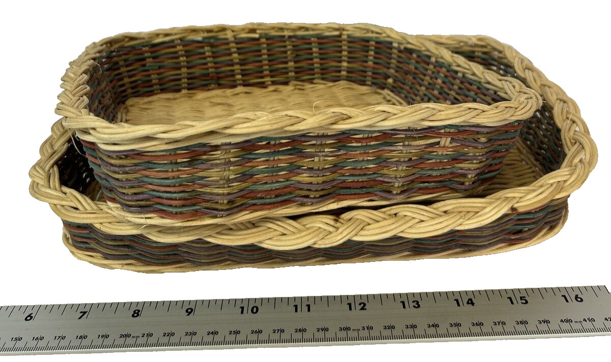 Pyrex Casserole Holders Multicolor Wicker Baskets Wall Decor Boho lot of 2
