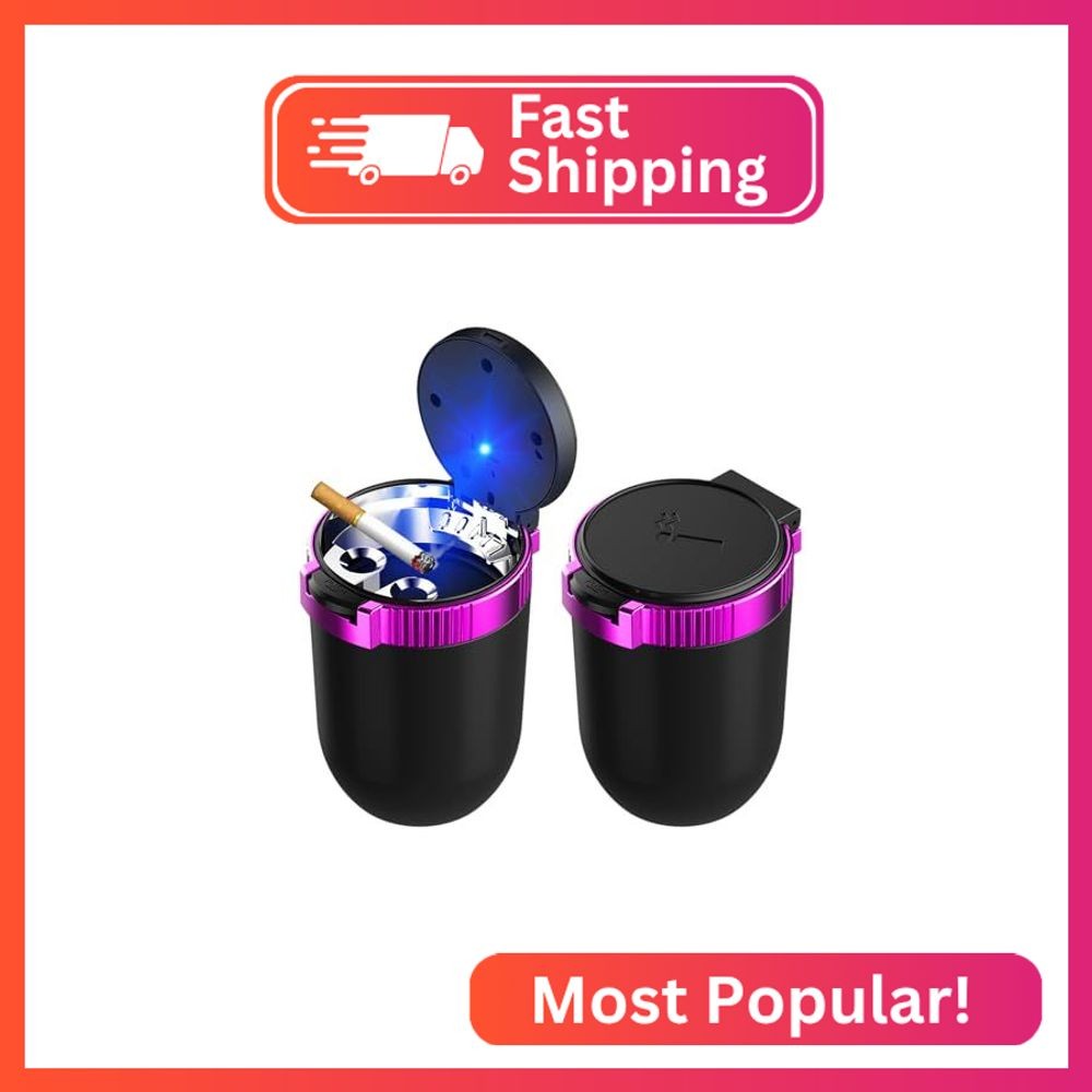 Dickno 2 PCS Car Ashtray with Lid, Detachable Stainless Smokeless Auto Ashtray,