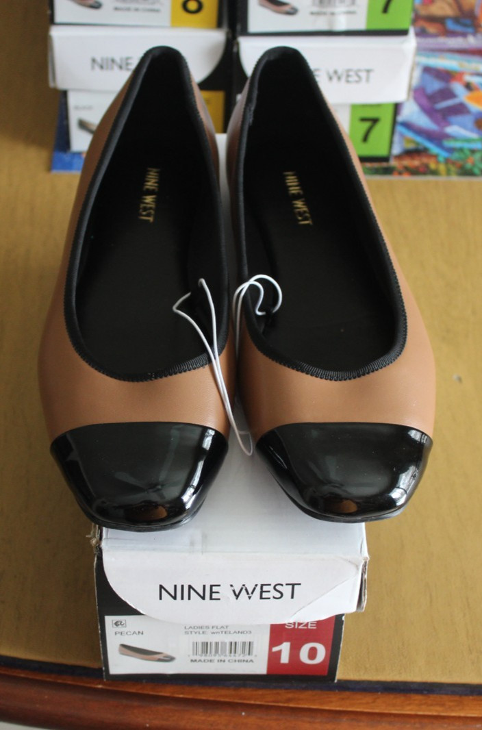 Nine West Teland Flats Womens Size 10 Pecan Black Cap Toe Ballet Work Shoes