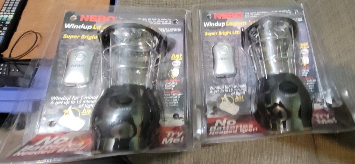 2 Nebo Wind Up LED Lanterns And Lights Emergency & Camping Lantern NIP NEW READ