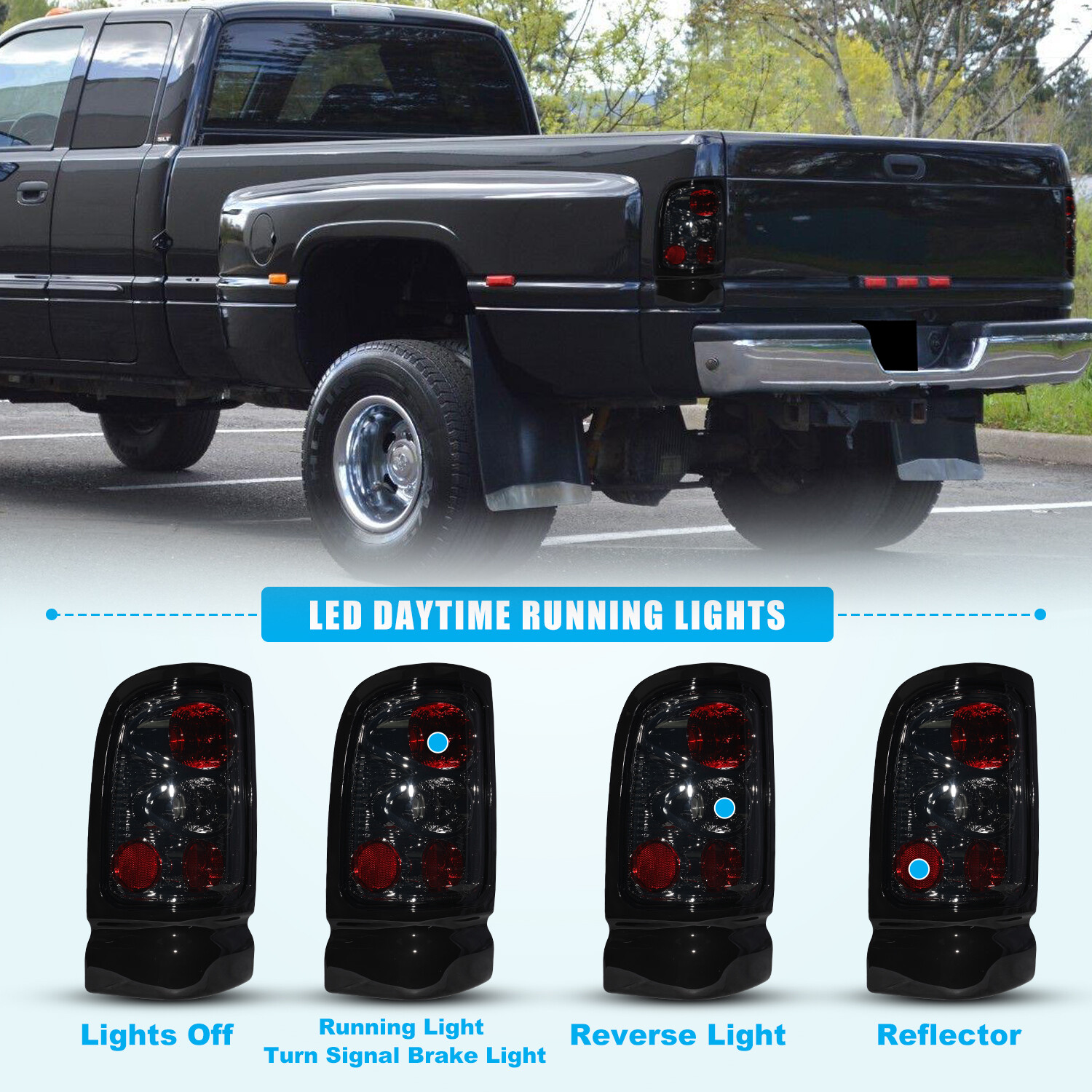 Smoke Lens Tail Lights Pairs For 1994-2002 Dodge Ram 1500 2500 3500 4000 Pickup