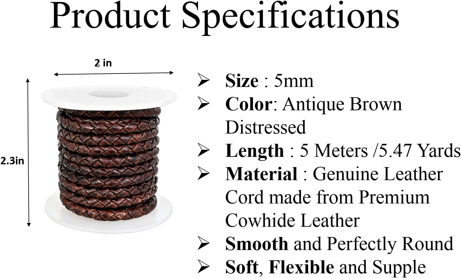 GENIQUE Real/Genuine round Braided Leather Cord String Rope Folded, Leather Rope