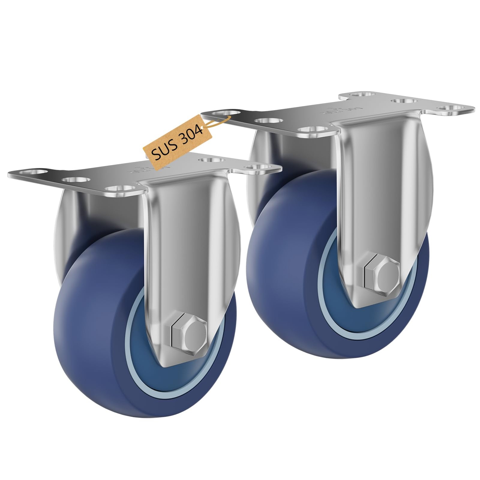 2 PCS 4 Inch SUS 304 Stainless Steel Rigid Caster Wheels Heavy Duty Washable