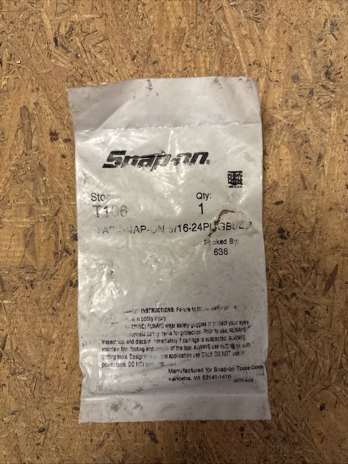 SNAP-ON TAP  T106 NEW OLD STOCK 5/16 - 24