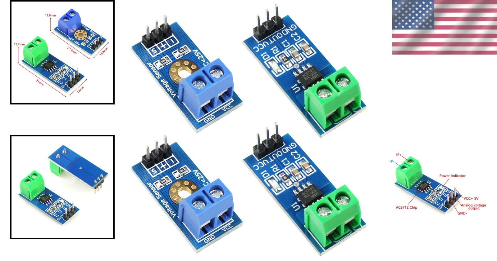 Versatile 30A Current and Voltage Sensor for Arduino - Ideal for DIY Electronics