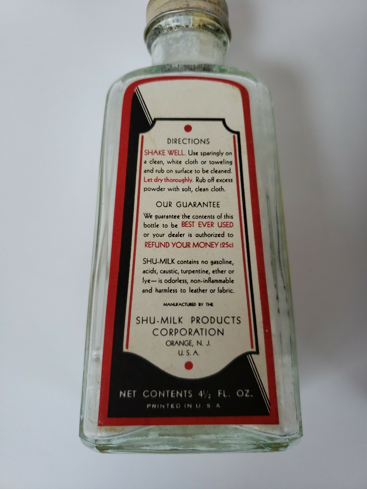 Vintage Snow White Shu-Milk Bottle and Box Shoe Cleaner New Jersey Glass Bottle