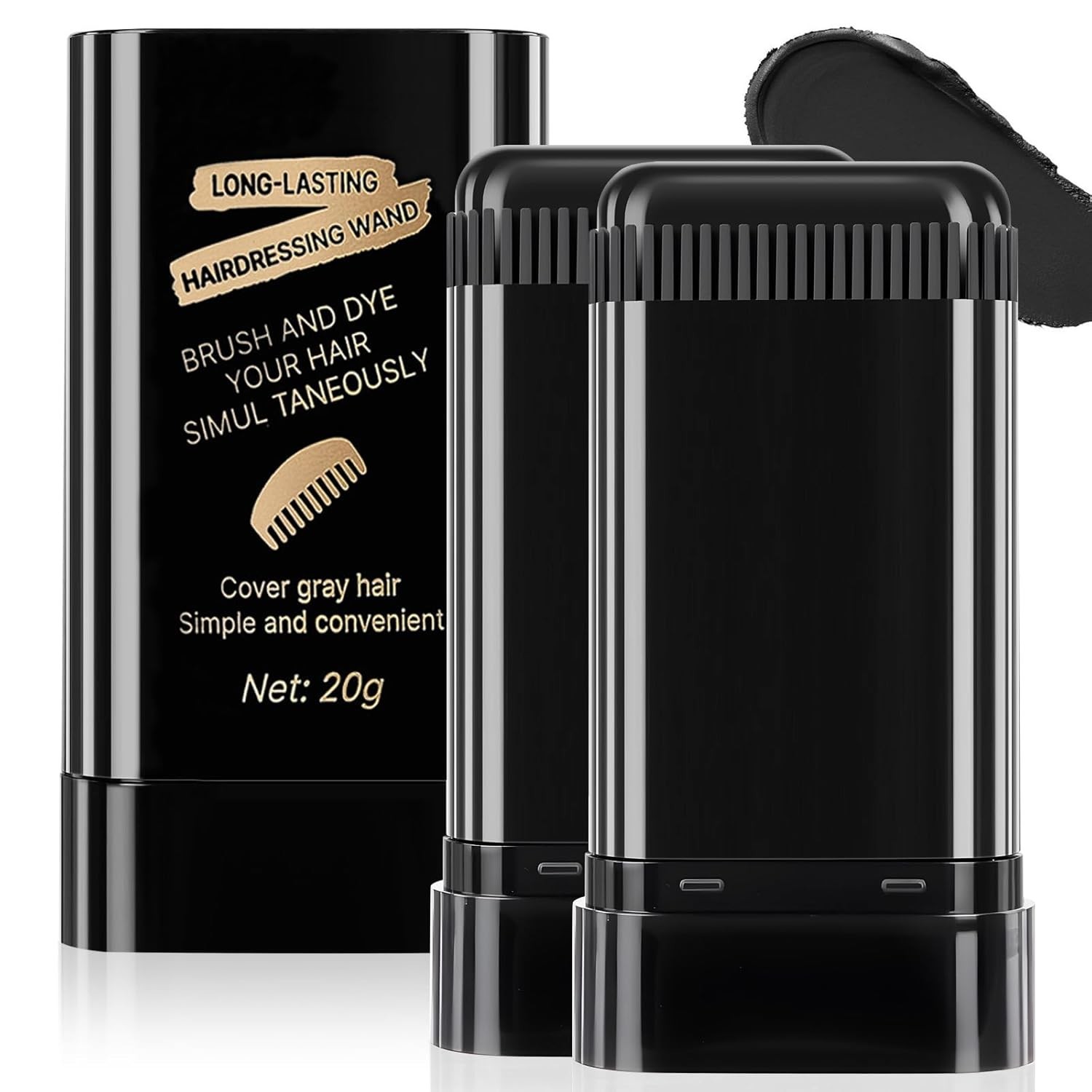 2Pack RootTouchUp Hair Color Stick & Comb – Instant Waterproof Black Dye for ...