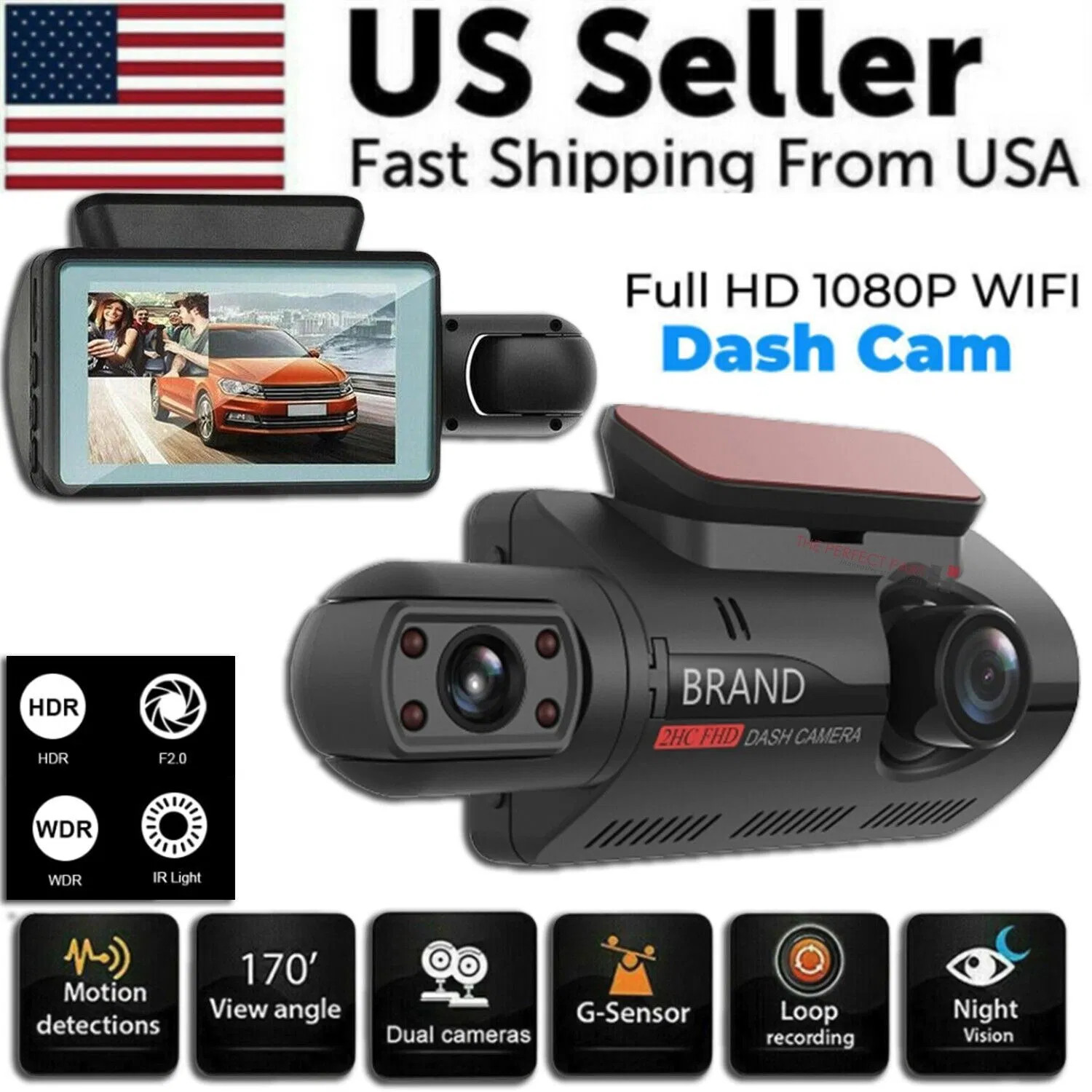 1080P Dual Lens Dash Camera G-Sensor Front Inside Camera