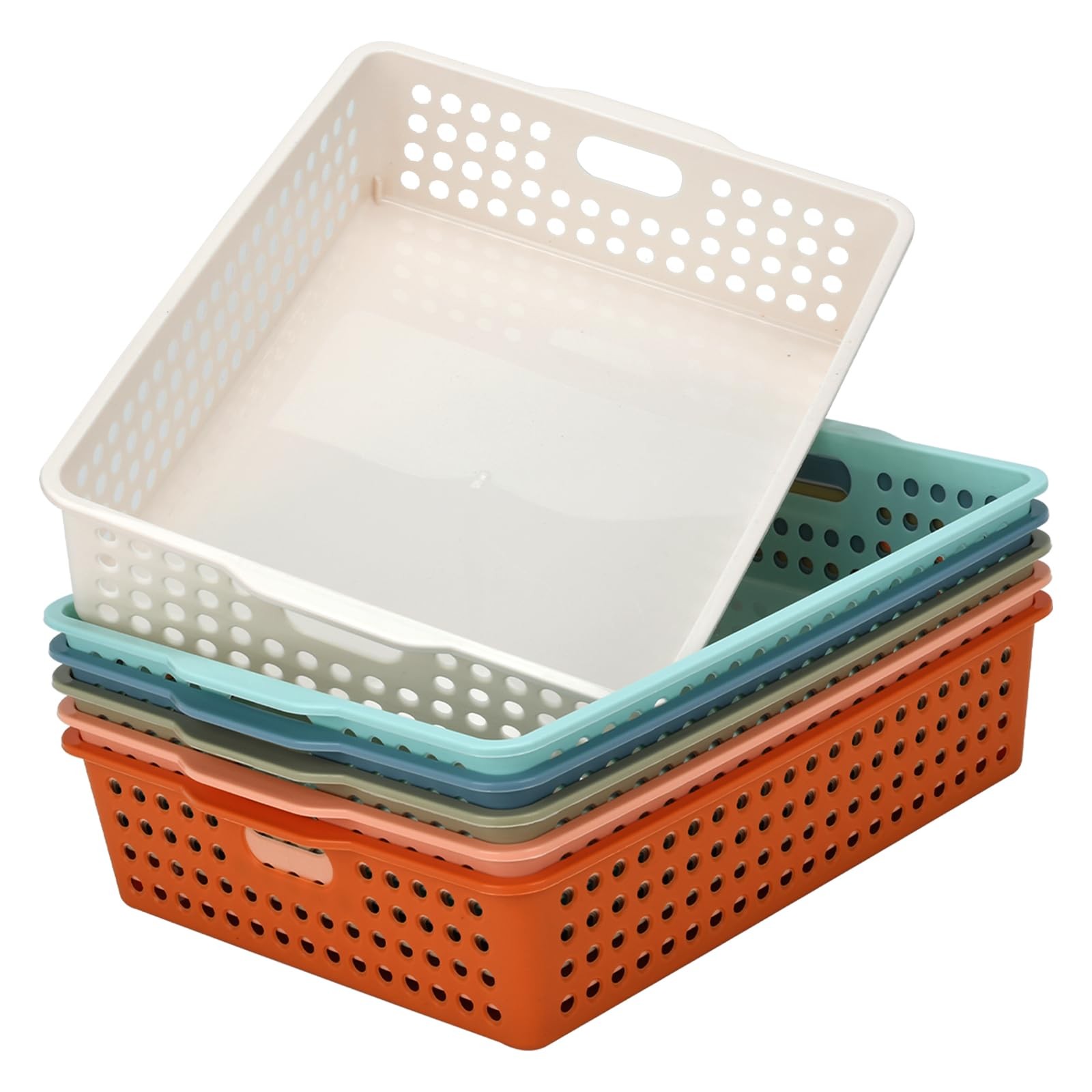 6 PCS Stackable Paper Trays Handles Modern Desktop Organizer For A4 Documents