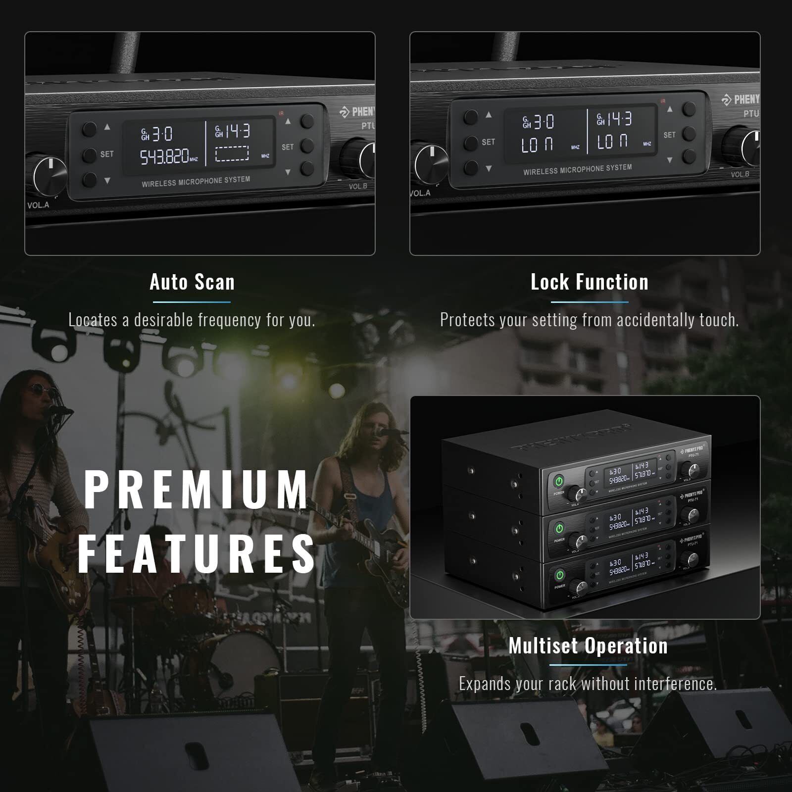 Wireless Microphone System, Dual Mic Set with Handheld/Bodypack/Lapel Mics