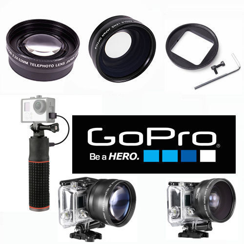 HD WIDE ANGLE LENS +TELEPHOTO ZOOM LENS + POWER BANK FOR GOPRO HERO4 SILVER