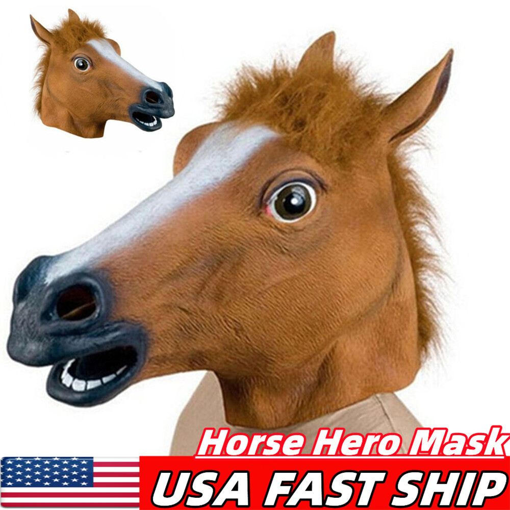 Adult Horse Full Head Latex Mask Bizarre Funny Mask Cosplay Props for Halloween