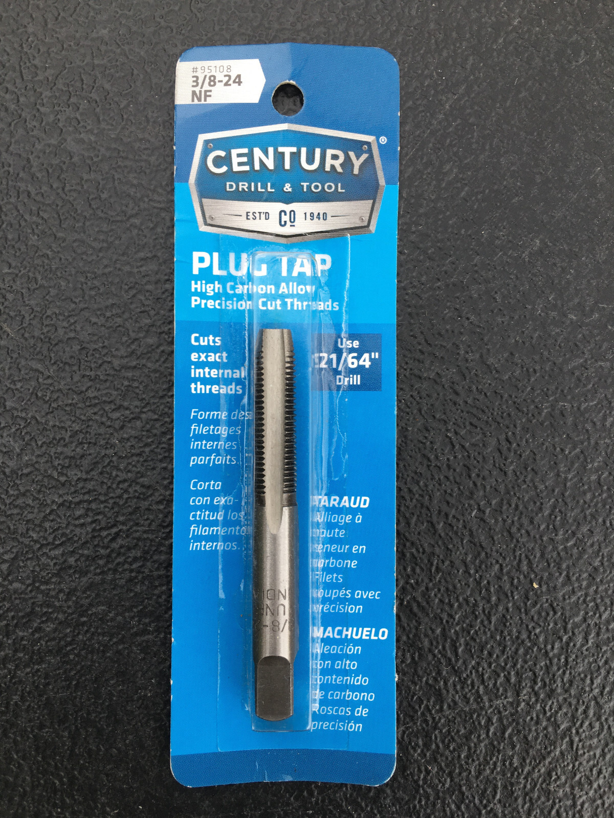 CENTURY 95108  3/8" - 24NF  SAE HIGH CARBON ALLOY PLUG TAP