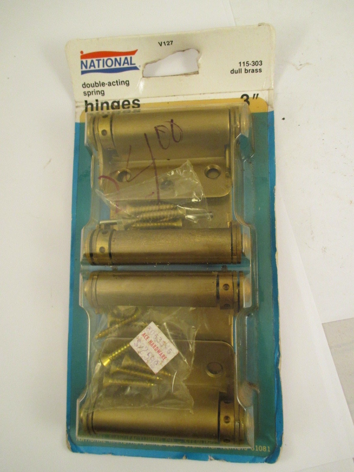 2 National 115-303 Dull Brass  3" Double -Acting Spring Hinges 115-303