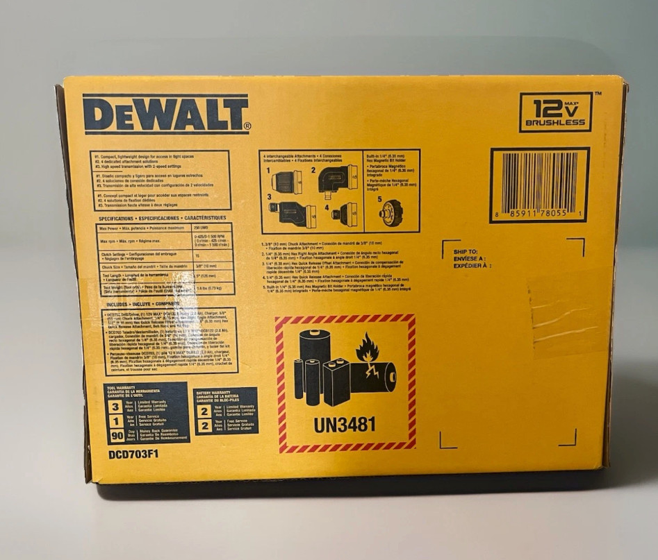 DeWALT DCD703F1 12V Max Brushless Cordless Multi-Head Drill / Driver - Kit New