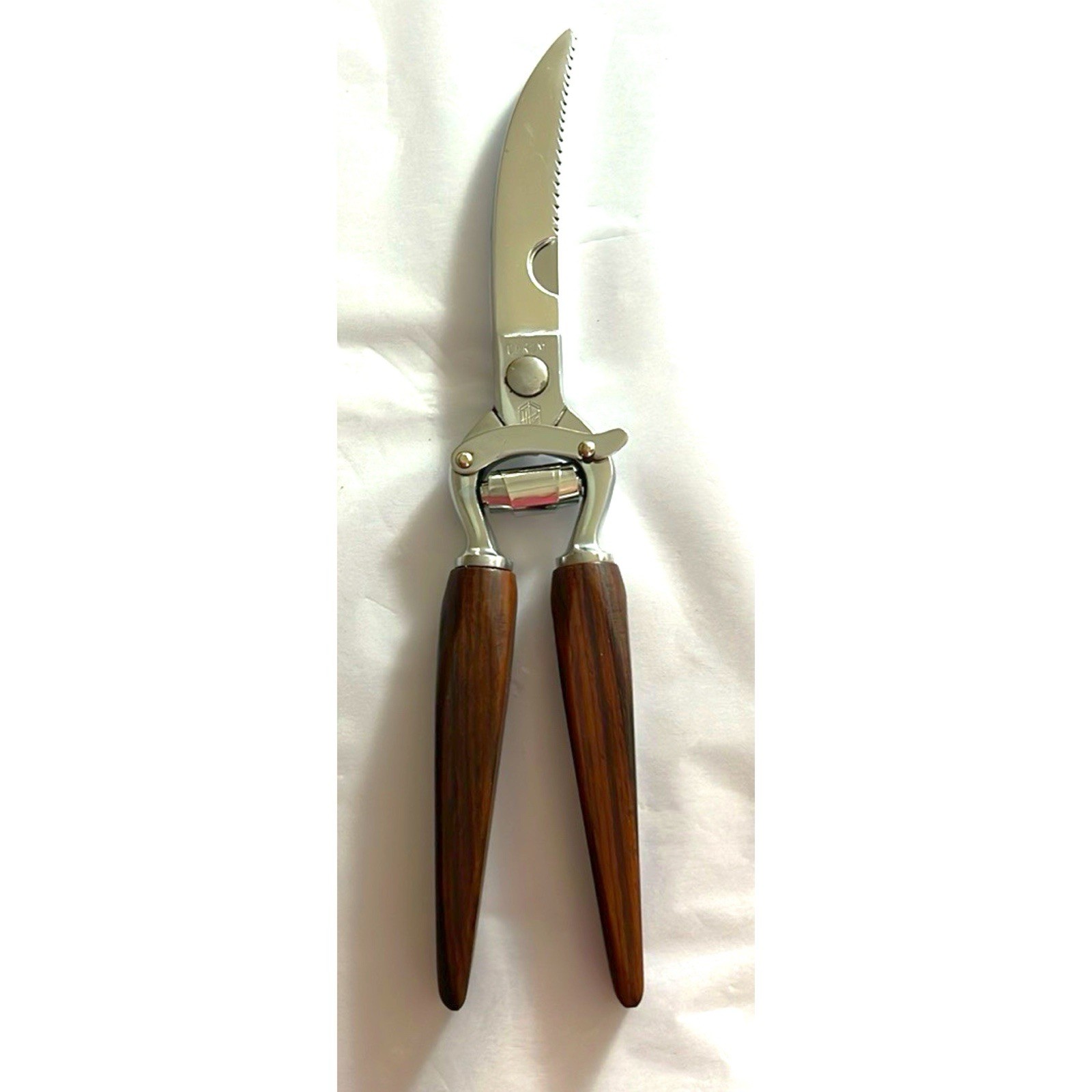 CHROM Vintage 1960’s Heavy Duty Kitchen Scissors Chrome Cherrywood Handle
