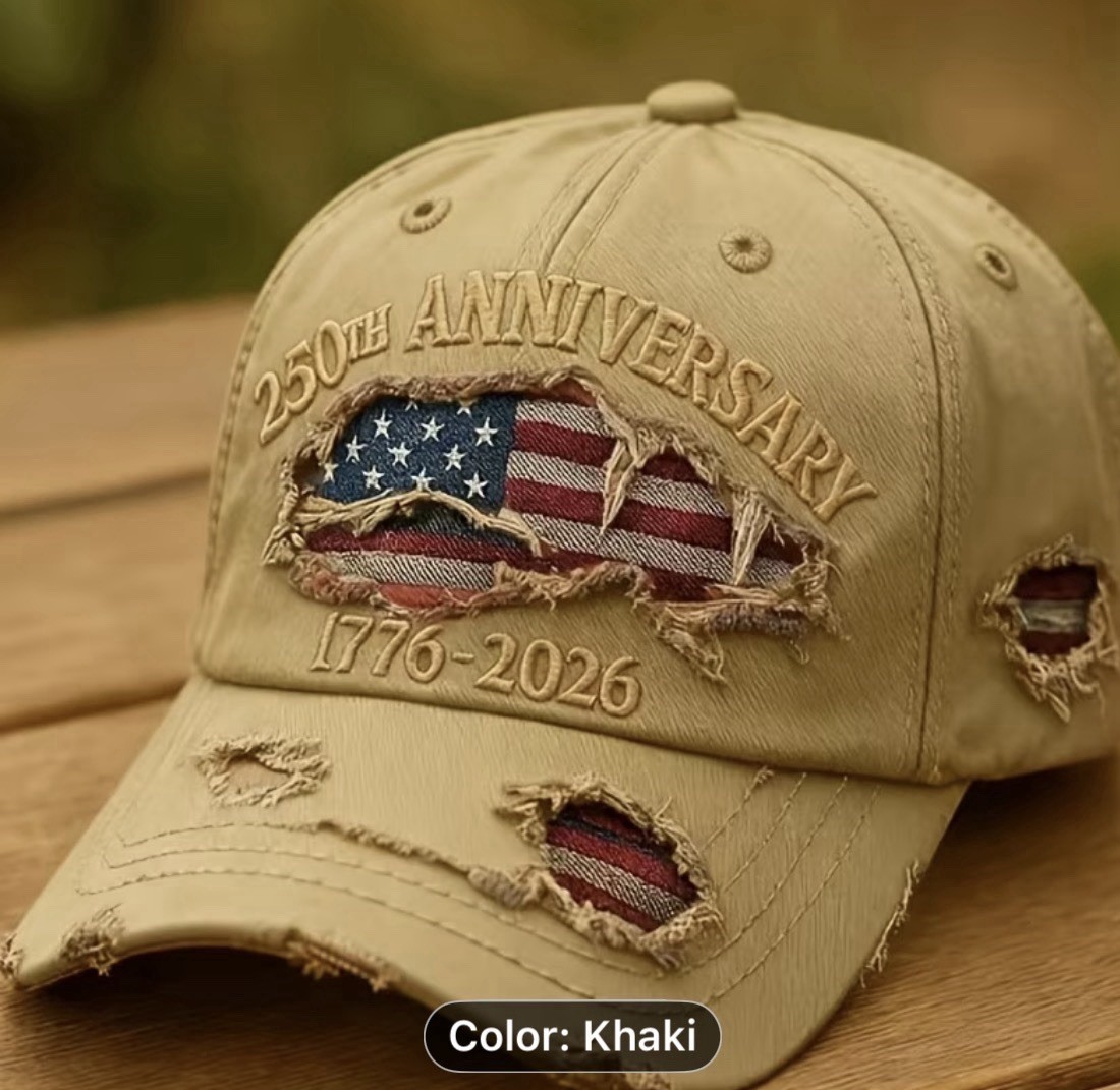 250th Anniversary USA Flag Distressed Dad Hat – Khaki – Embroidered – NEW