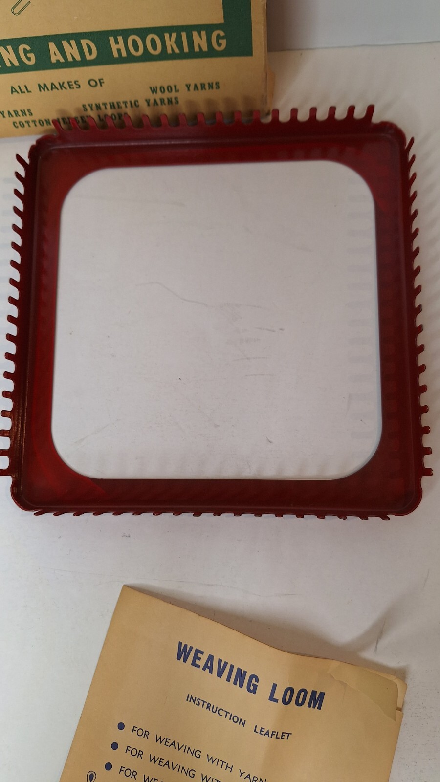 WEAVING LOOM 1940's 1950s Woolworth Value 7" Metal w/ Hook Instructions Box Vtg