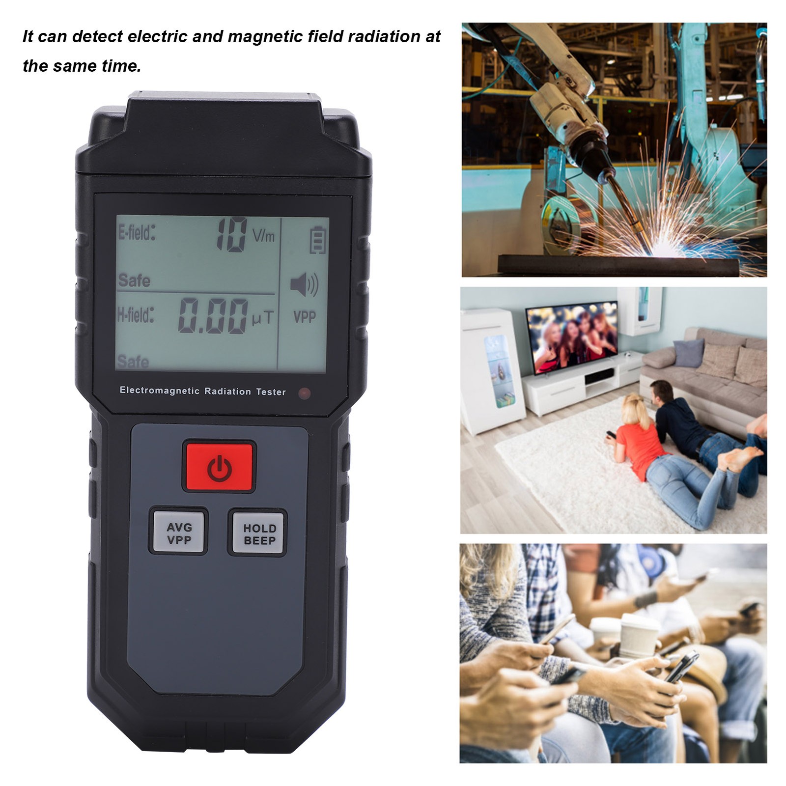 ¦ET825 1V/m1999V/m 0.01μT99.99μT Electromagnetic Radiation Tester HighAccuracy