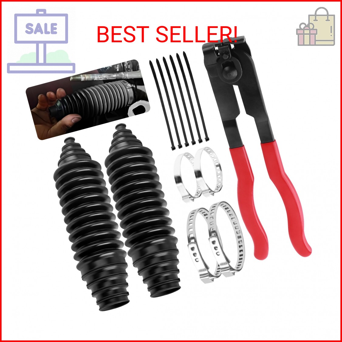Car Inner Tie Rod Boot Kit with Boot Clamp Pliers,Soft Car Rack and Pinion Boots