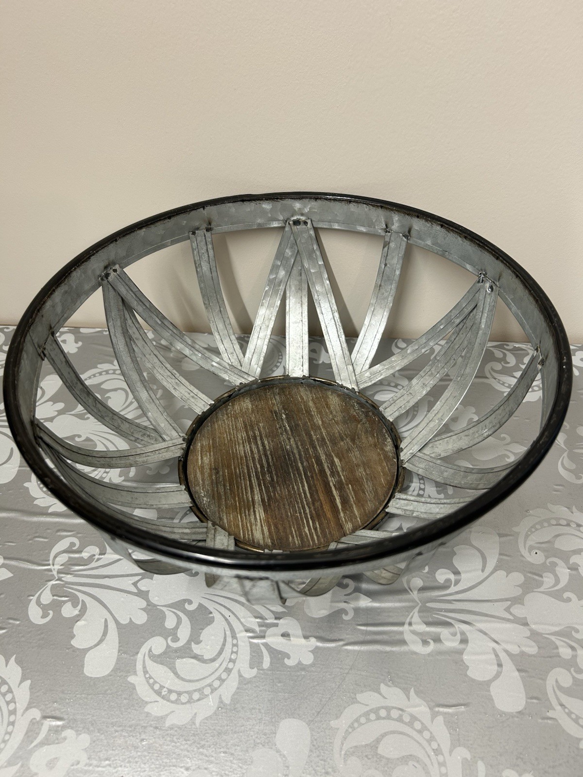 Metal/Wood Bowl Decrotive, 5.5 In Tall 12” Diameter Beautiful Country Decor