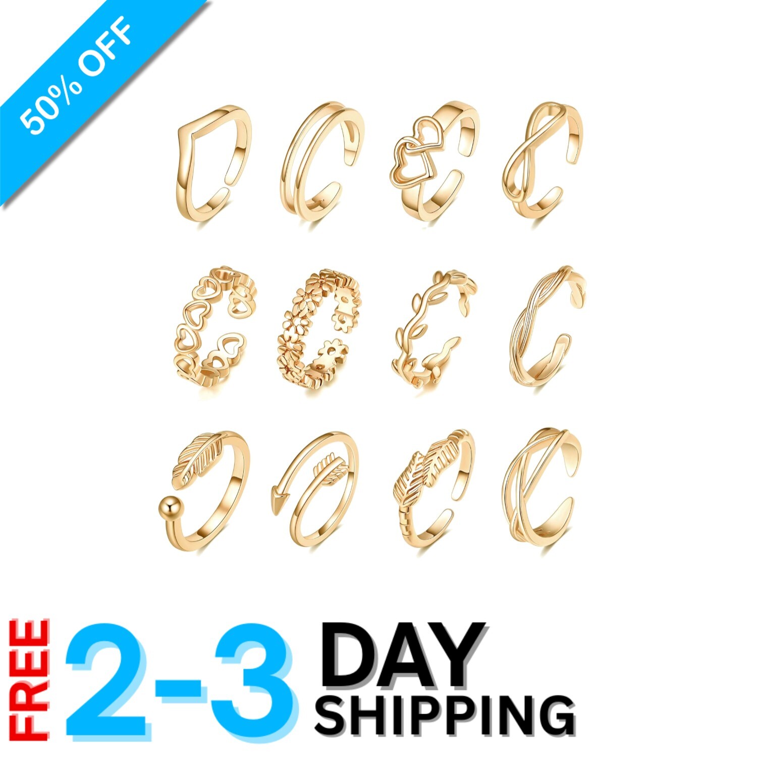 Trendy 12-Piece Adjustable Toe Rings in Gold & Silver - Perfect for Summer