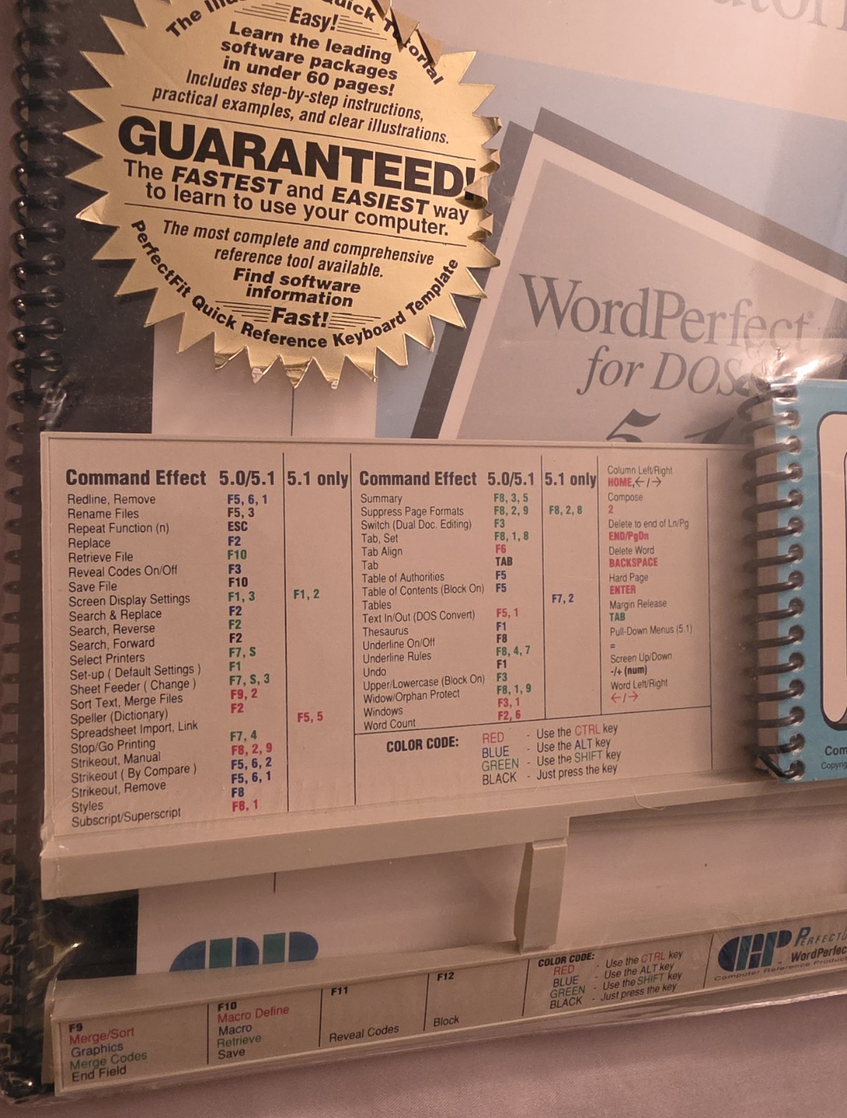 Sealed WordPerfect 5.1 DOS Illustrated Quick Tutorial Manual Keyboard Template