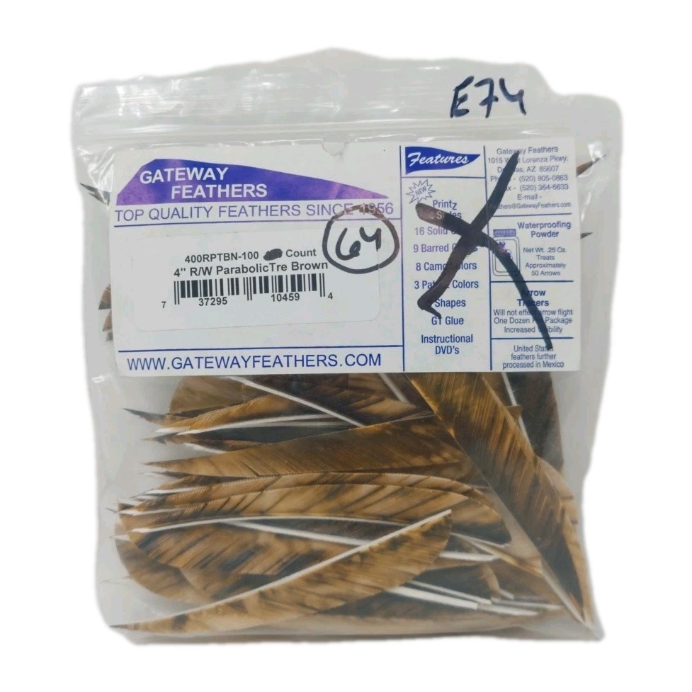 64 Count Gateway Feathers 4" Right Wing: Parabolic Camo Tre Brown