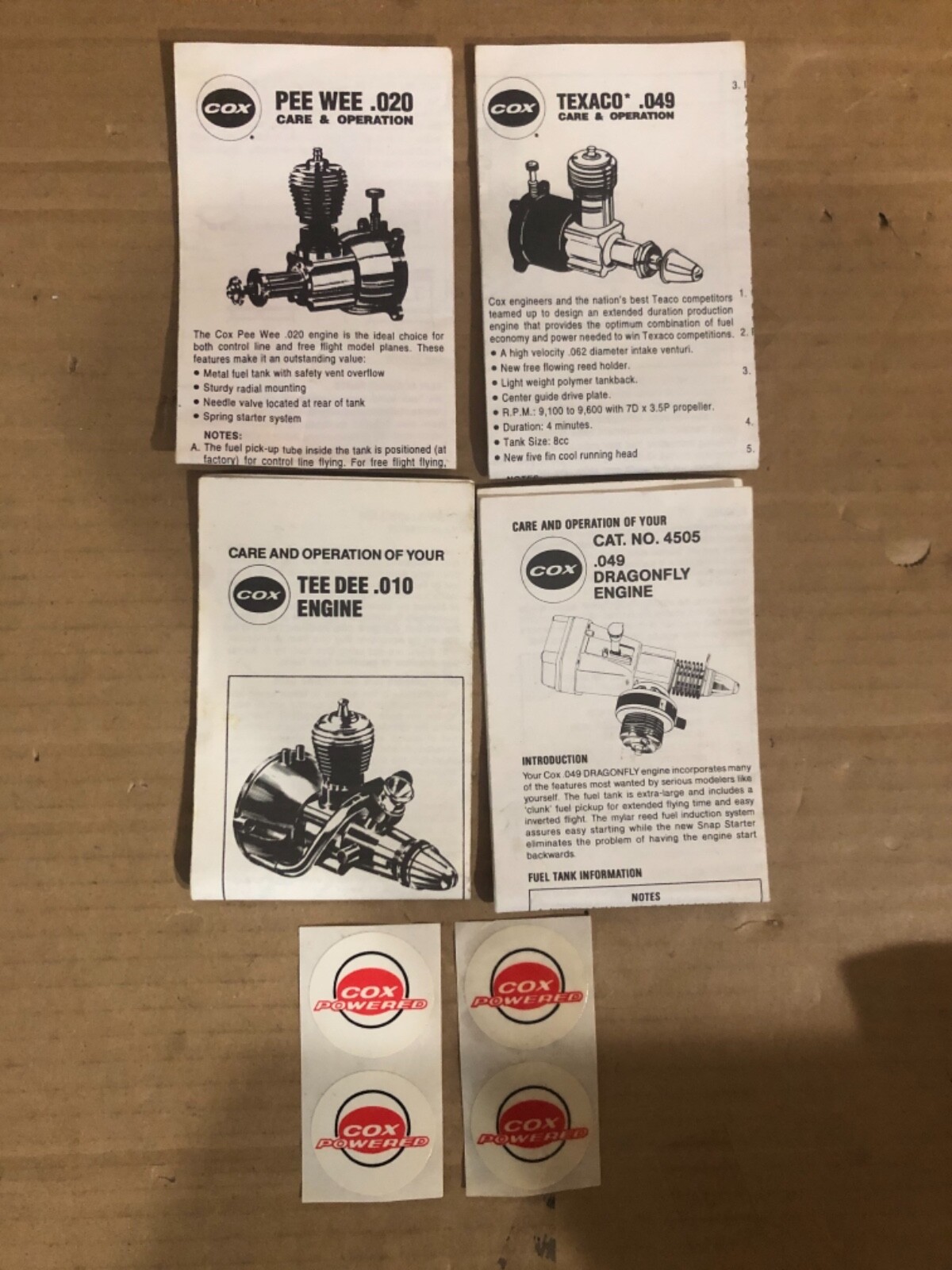 Lot of 4 COX  AIRPLANE MANUALS & ENGINE INSTRUCTIONS