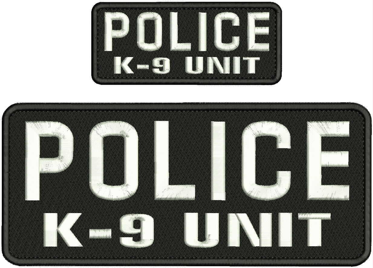 POLICE K-9 UNIT EMBROIDERY PATCH 4X10 AND 2X5 HOOK ON BACK BLK/WHITE