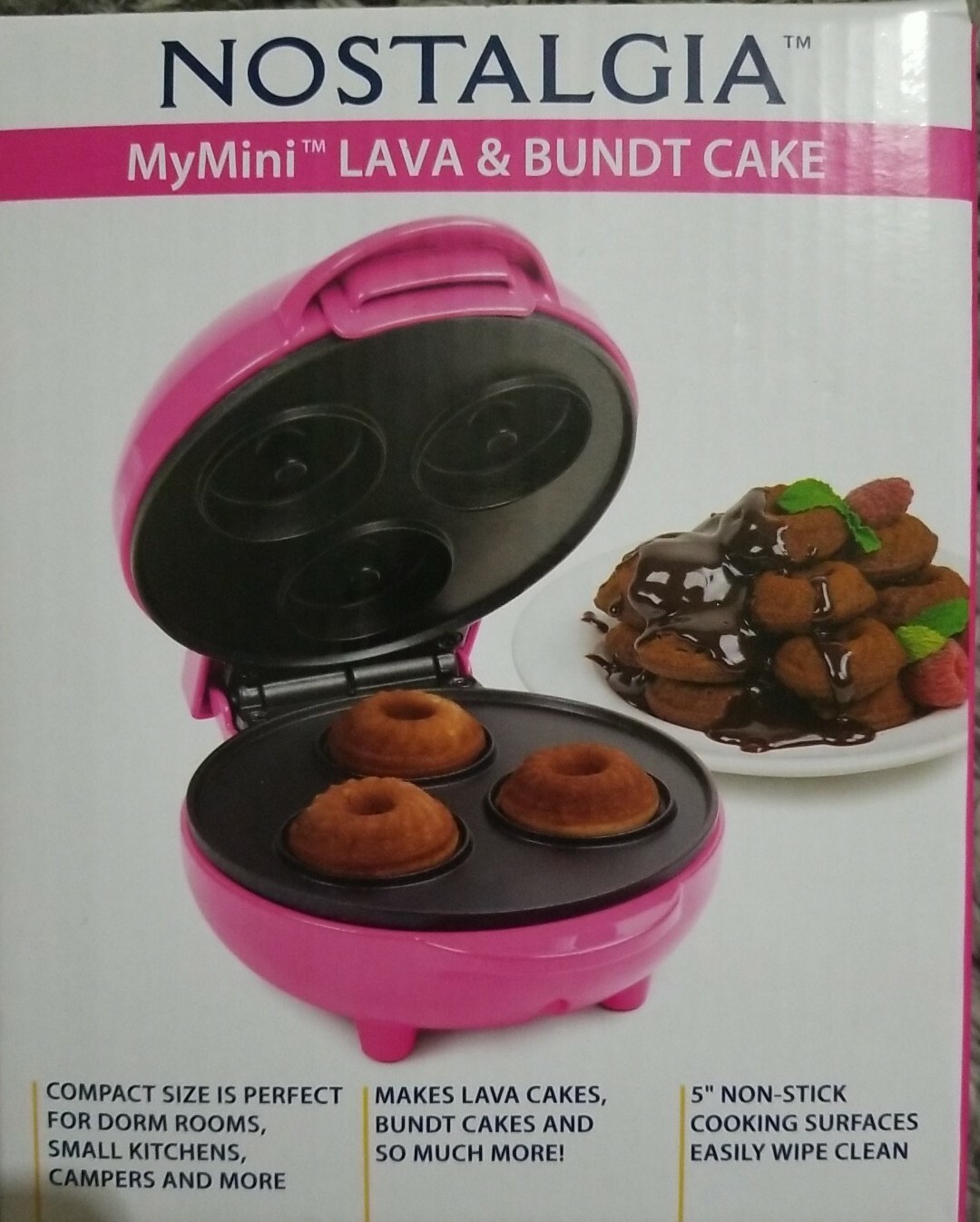 Nostalgia MyMini 5" Electric Lava Donut Muffin And Bundt Cake Maker Pink New