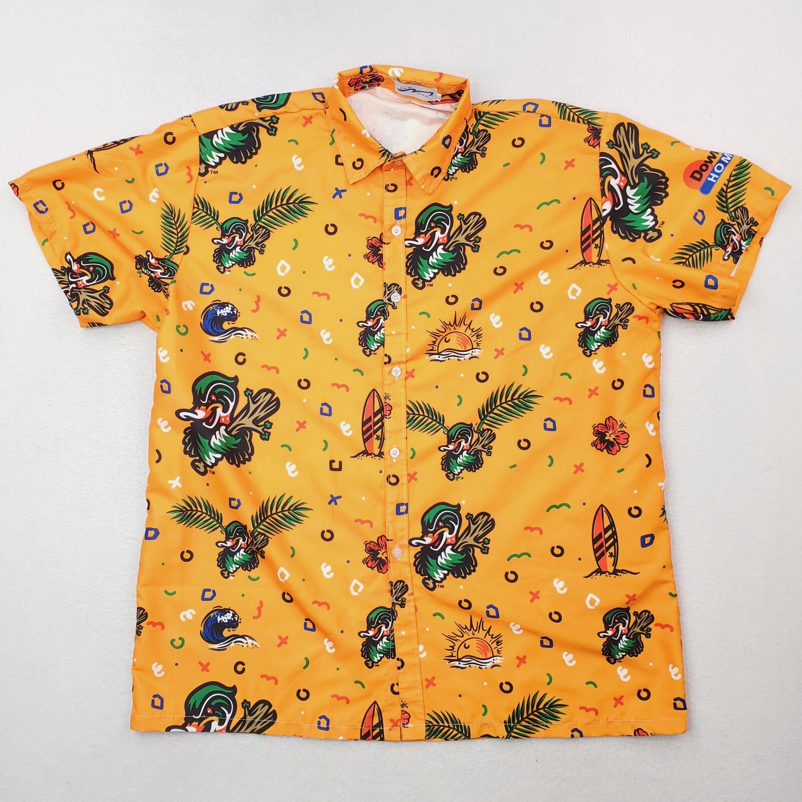 Down East Wood Ducks Shirt Adult XL Orange Hawaiian Surfing Allover Floral