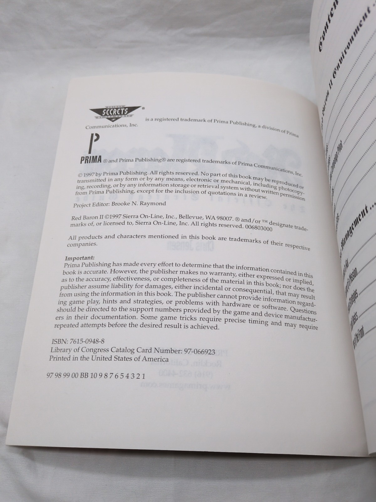 Red Baron II Primas Official Strategy Guide Book