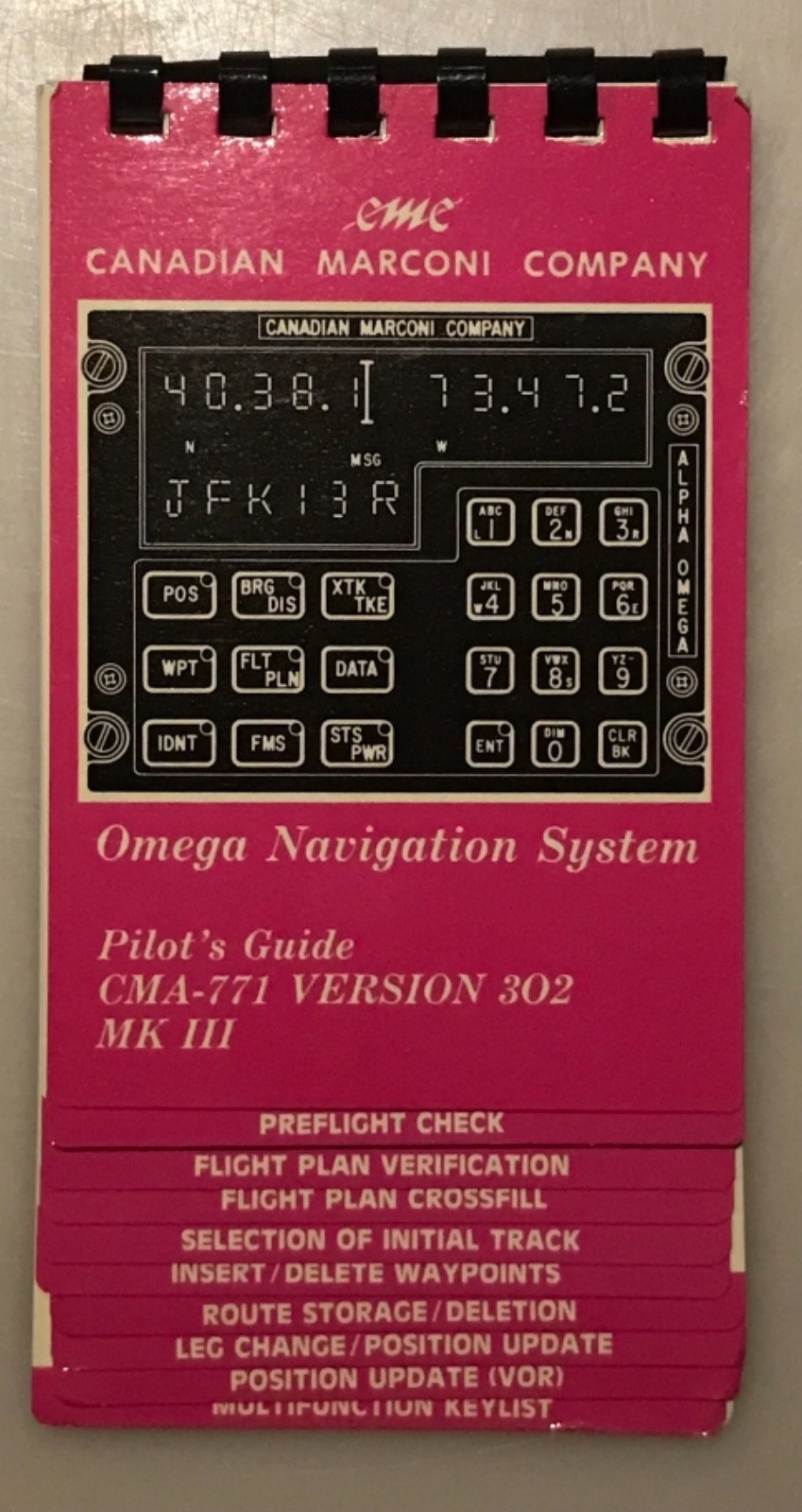 CANADIAN MARCONI COMPANY Omega Navigation System Pilot's Guide CMA-77 V. 302 MK3