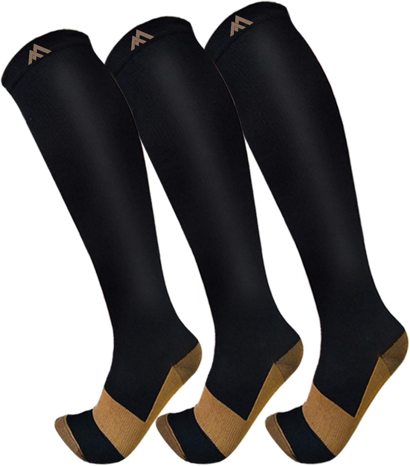 FuelMeFoot 3 Pack Copper Compression Socks - Large-X-Large, 00 Black