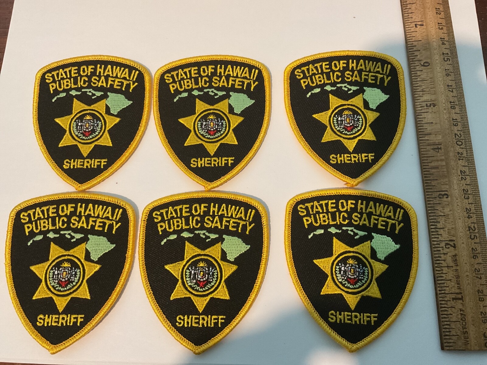 State Of Hawaii Public Safety Sheriff collectors  patch set 6 Hat Size Patches