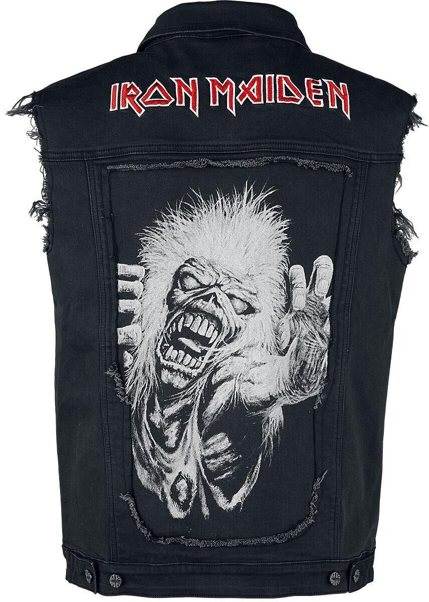 Iron Maiden Vest Jacket Heavy Metal Band Black Sleeveless Denim Jean Jacket