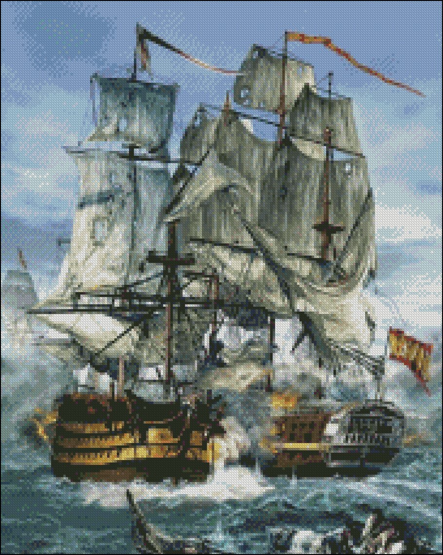 Naval Warfare - Counted Cross Stitch Patterns - Color & BW Symbols Chart