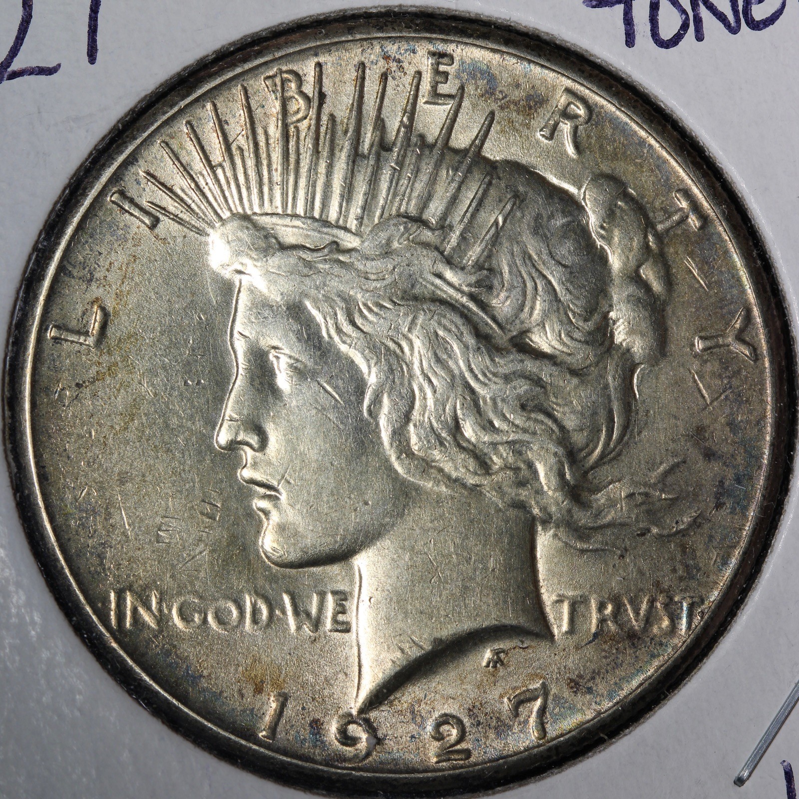 1927 Peace Silver Dollar AU++ TONED E397 TWABR