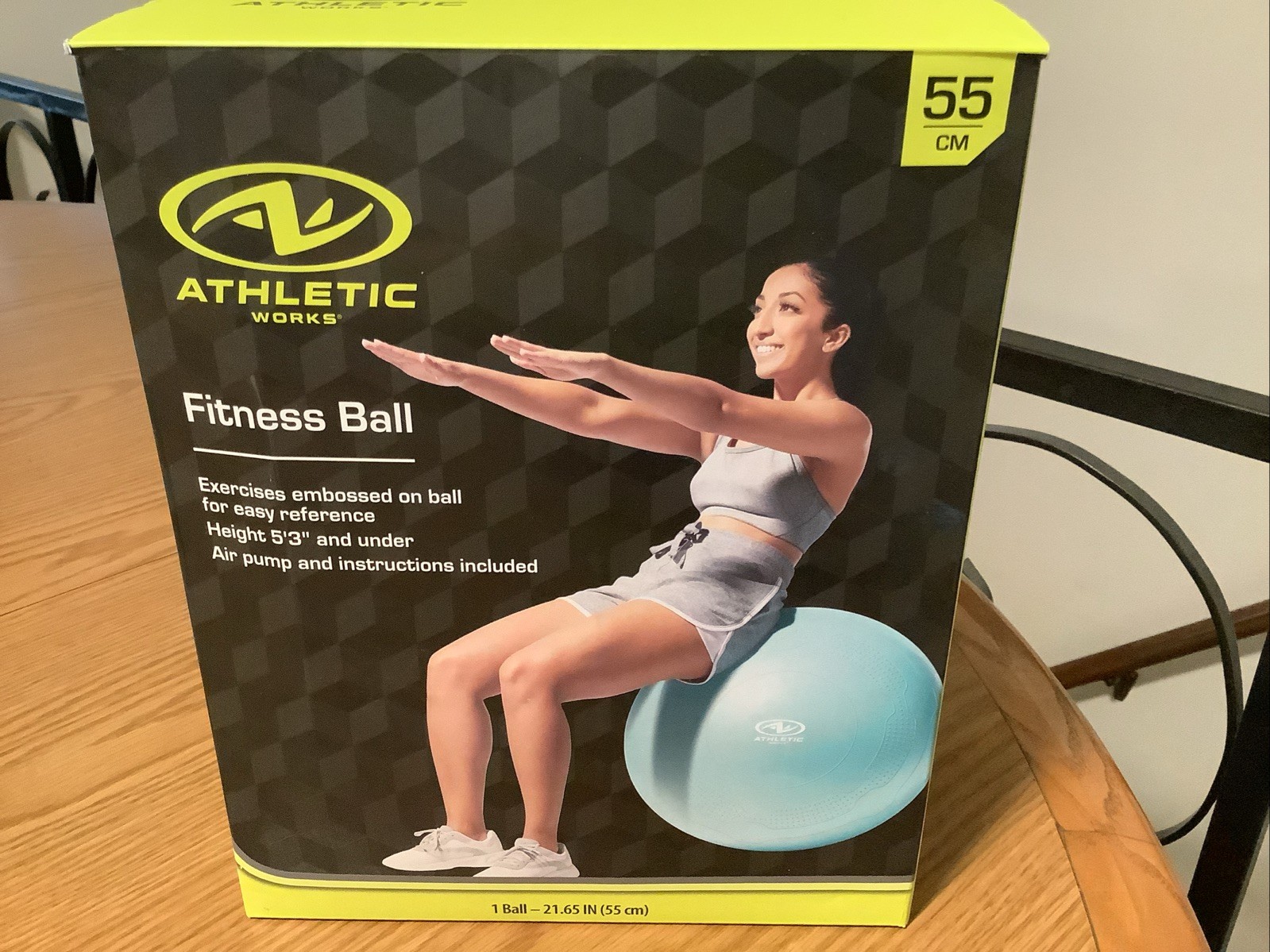 Athletic Works Fitness Ball 55 CM Air Pump And Instructions, New Unused, Open.