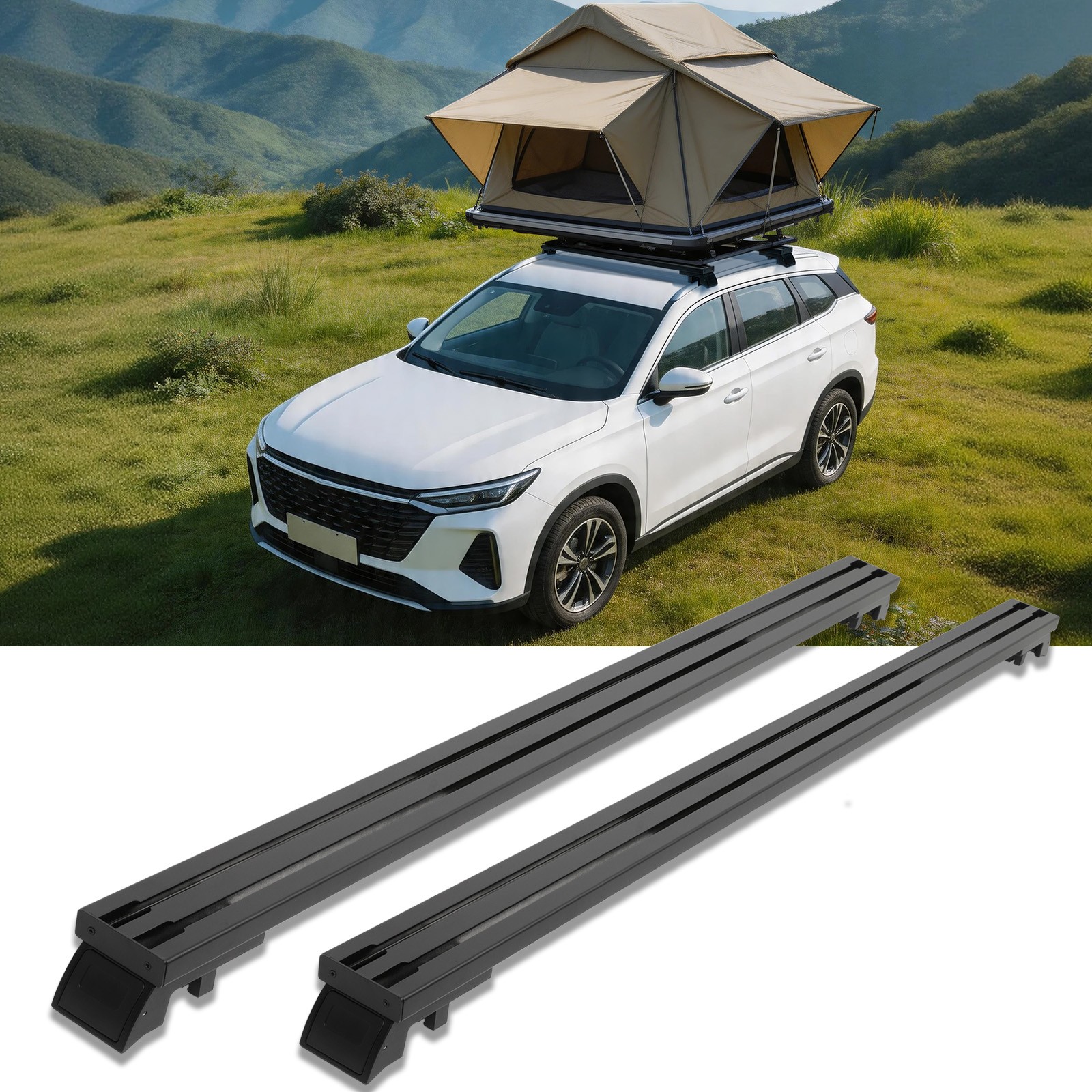 Fits Rooftop Tent 2PCS 53" SUV Roof Rack Cross Bars 300KG Heavy Duty Aluminum