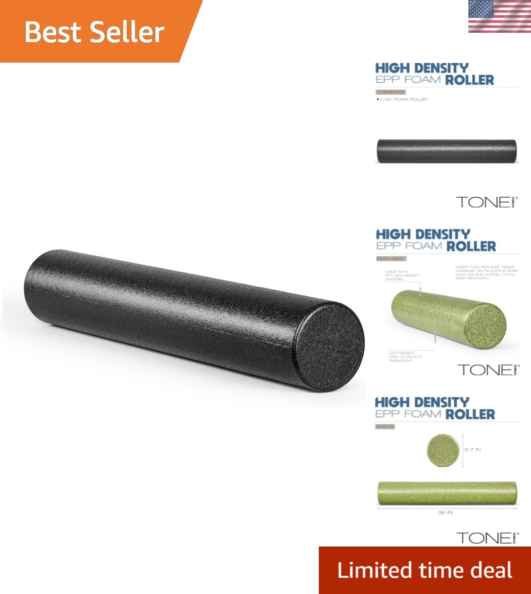Versatile High Density Foam Roller - 36” for Yoga, Pilates & Muscle Relief